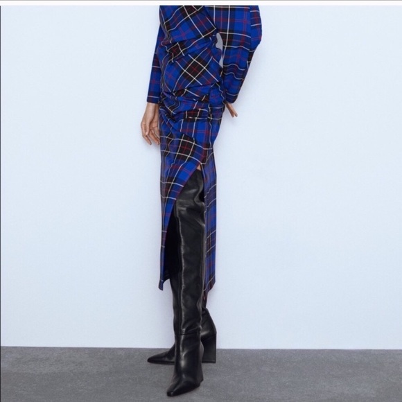 Zara Blue Plaid Midi Skirt Size XXL 2XL * - Picture 6 of 8